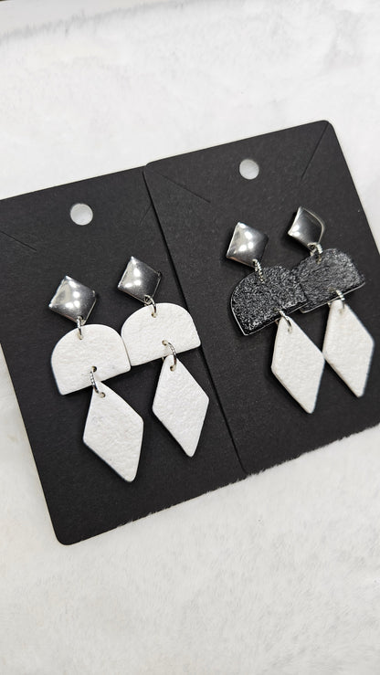 Monochrome Clay Kites Stud Dangle Earrings with Black or White Arches