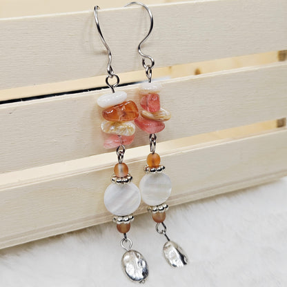 Coral Stone Chip and Pearly Shell Dangles