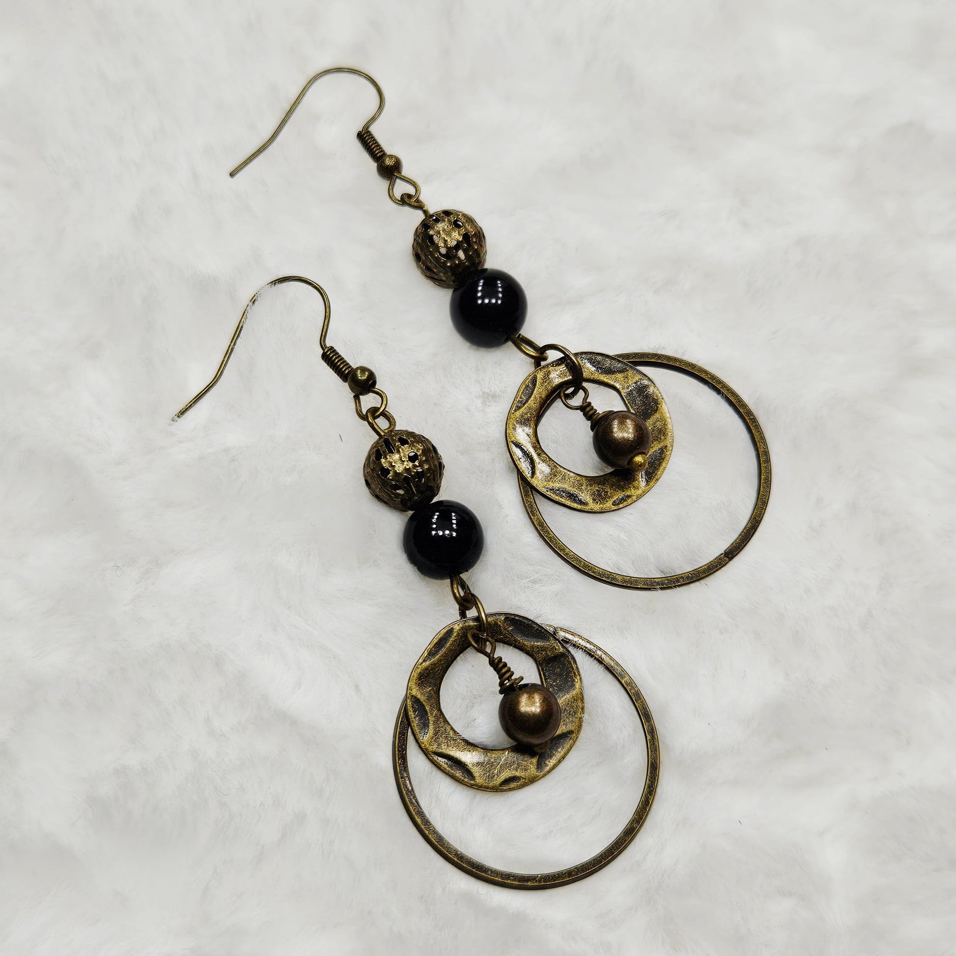 Antiqued Brass Drop Hoop Dangle Earrings