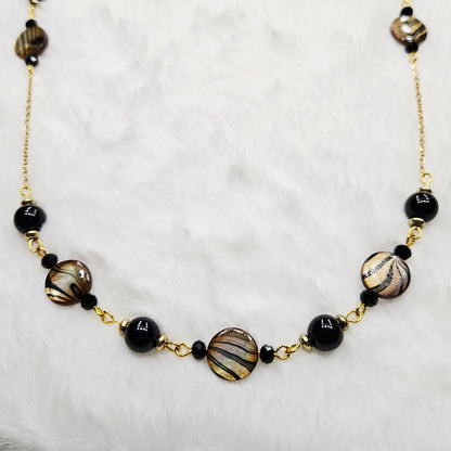 Beautifully Bold Black and Brown Pearly Shell Necklace