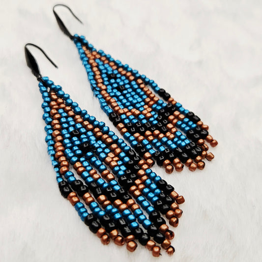 Terra Cotta Sky Beaded Fringe Earrings