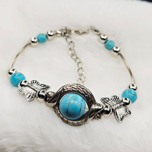 Antiqued Silver Turquoise Howlite Butterfly Bracelet or Anklet