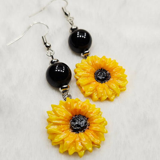 Handpainted Polymer Clay Sunflower Dangle Earrings