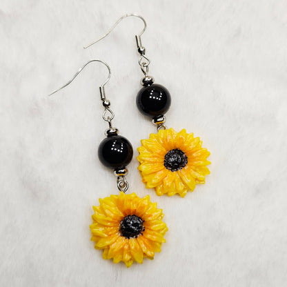 Handpainted Polymer Clay Sunflower Dangle Earrings