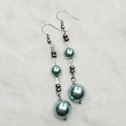 Classy Light Blue Pearls and Twisted Glass Dangle Earrings