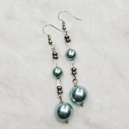 Classy Light Blue Pearls and Twisted Glass Dangle Earrings