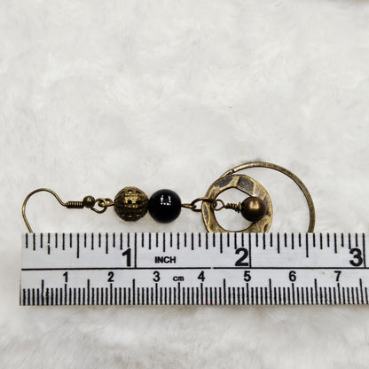 Antiqued Brass Drop Hoop Dangle Earrings