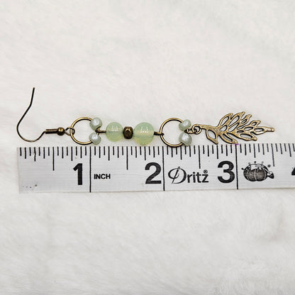 Long Brass Leaf and Pale Green Dangles