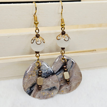 Black and Brown Gold Flake Marble Polymer Clay Earrings