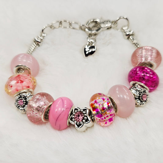 Customized Pink Flower Charm Bracelet