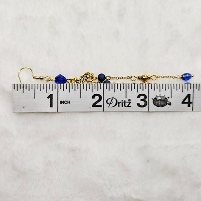 Long Blue Crystal Micro Chandelier Earrings in Silver or Gold