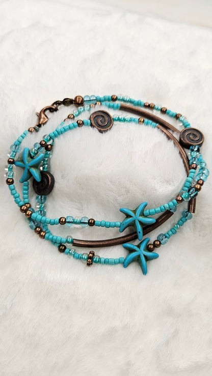 Antiqued Copper and Turquoise Magnesite Starfish Wrap Bracelet or Necklace