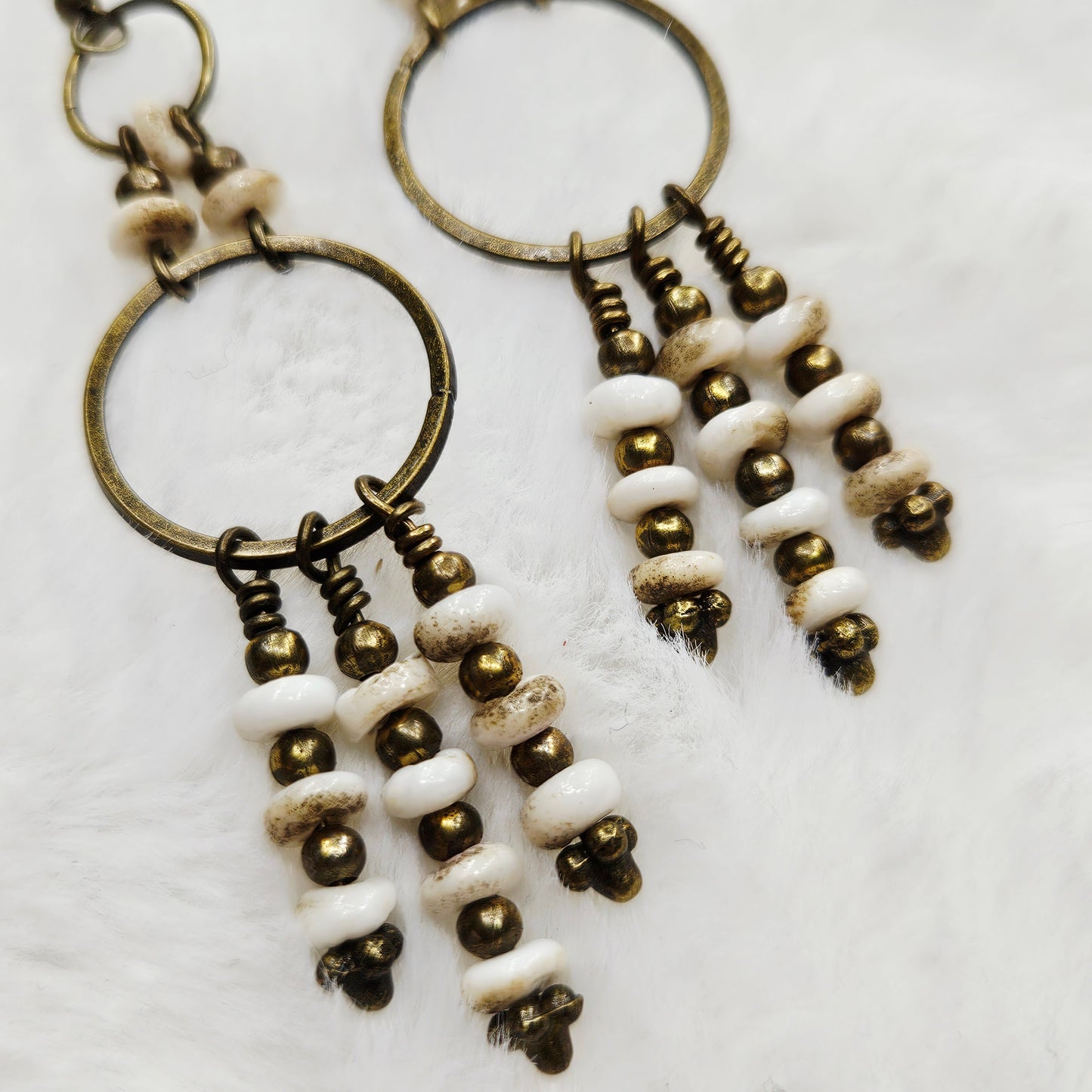 Rustic Brass and Stone Chandelier Earrings