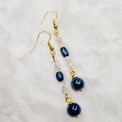 Metallic Midnight Blue Wrap Bracelet and Earrings