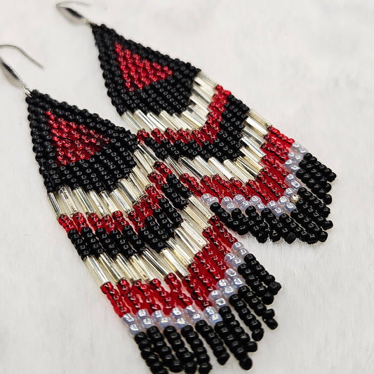 Scarlet Night Beaded Fringe Earrings