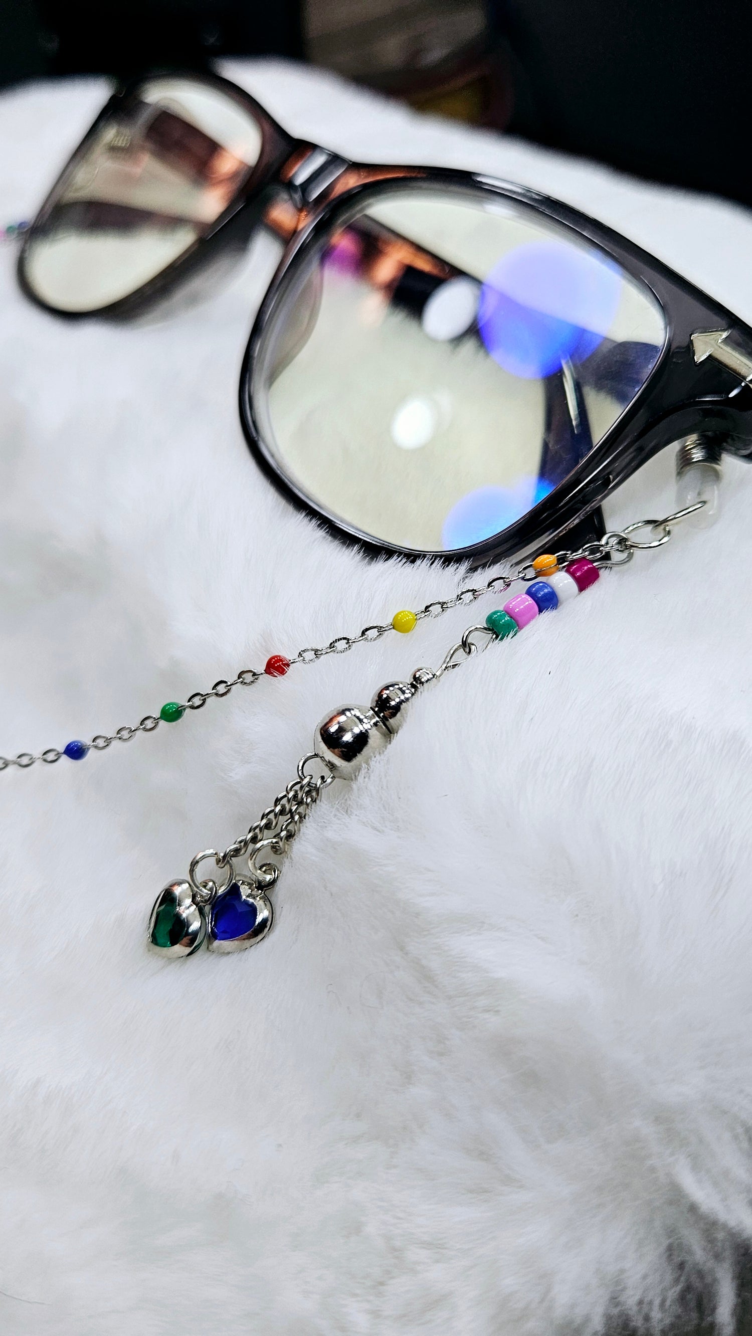 Blue & Green Hearts with Multicolor Silver Glasses Chain