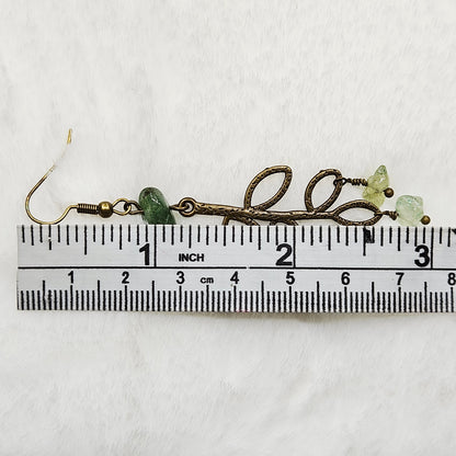 Textured Antique Brass Branch Earrings with Peridot Chip Dangles