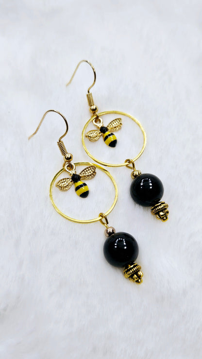 Busy Bee's Gold Dangling Hoop Earrings