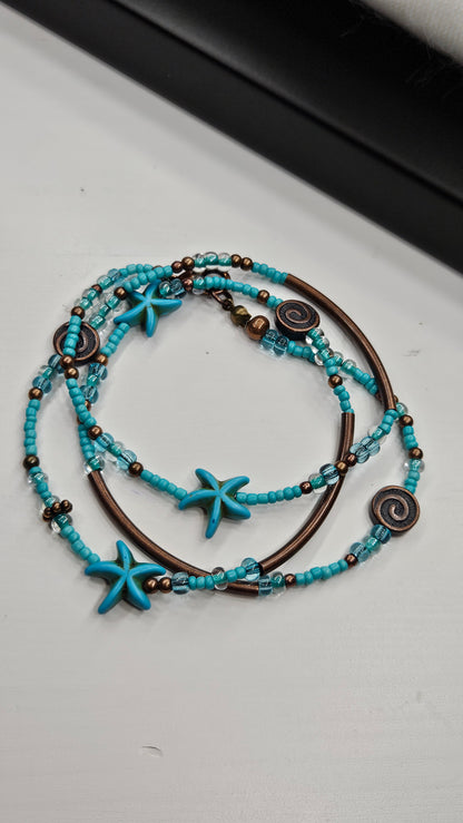 Antiqued Copper and Turquoise Magnesite Starfish Wrap Bracelet or Necklace