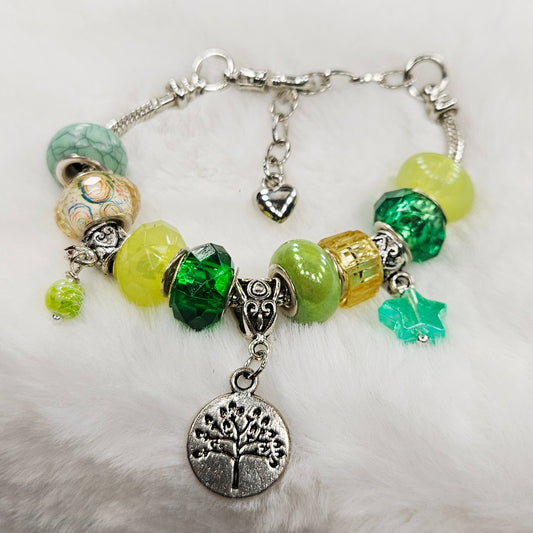 Customized Green Tree and Star Charm Bracelet