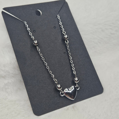 Simple Silver Heart Chain Necklace - 16"
