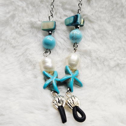 Turquoise Starfish Mother of Pearl and Freshwater Pearl Eyeglass Chain