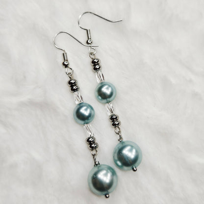 Cool Blue Pearl Wrap Bracelet and Earrings Set