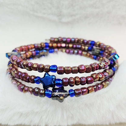 Cosmic Rainbow Seed Bead Wrap Bracelet with Stars