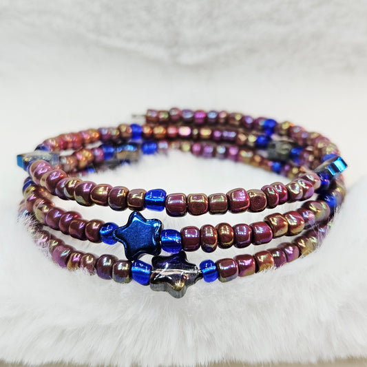 Cosmic Rainbow Seed Bead Wrap Bracelet with Stars