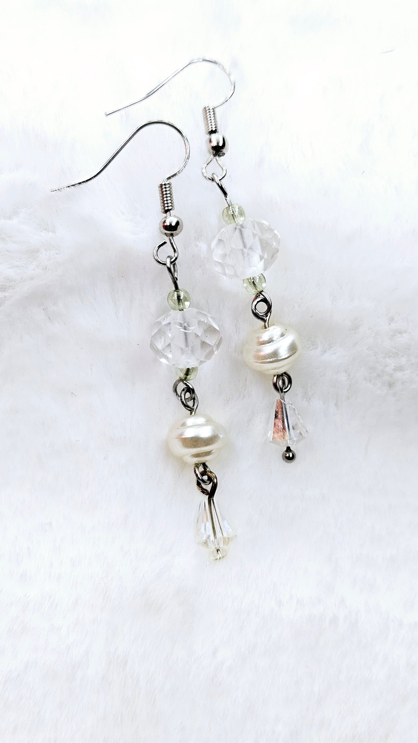 Classy Crystals with Swirling Pearls on Silver Dangle Earrings 