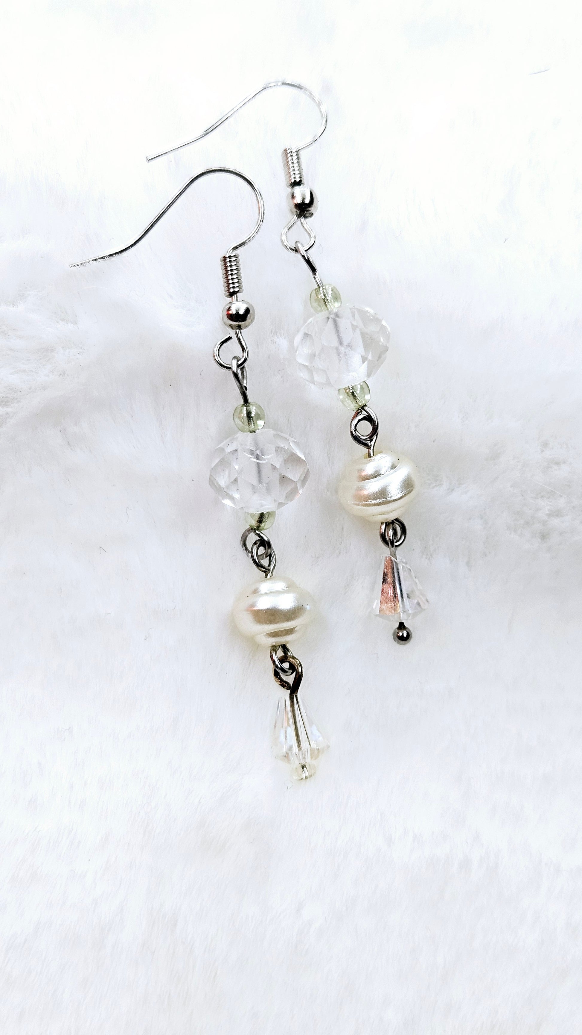 Classy Crystals with Swirling Pearls on Silver Dangle Earrings 