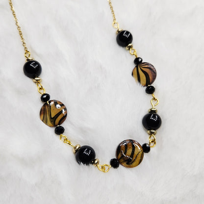 Beautifully Bold Black and Brown Pearly Shell Necklace