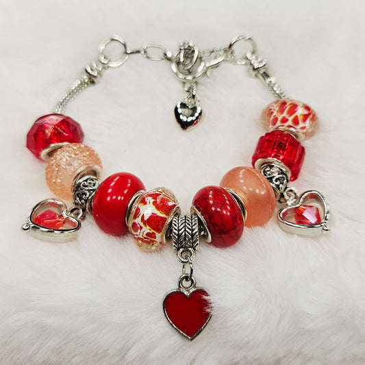 Customized Triple Red Heart Charm Bracelet