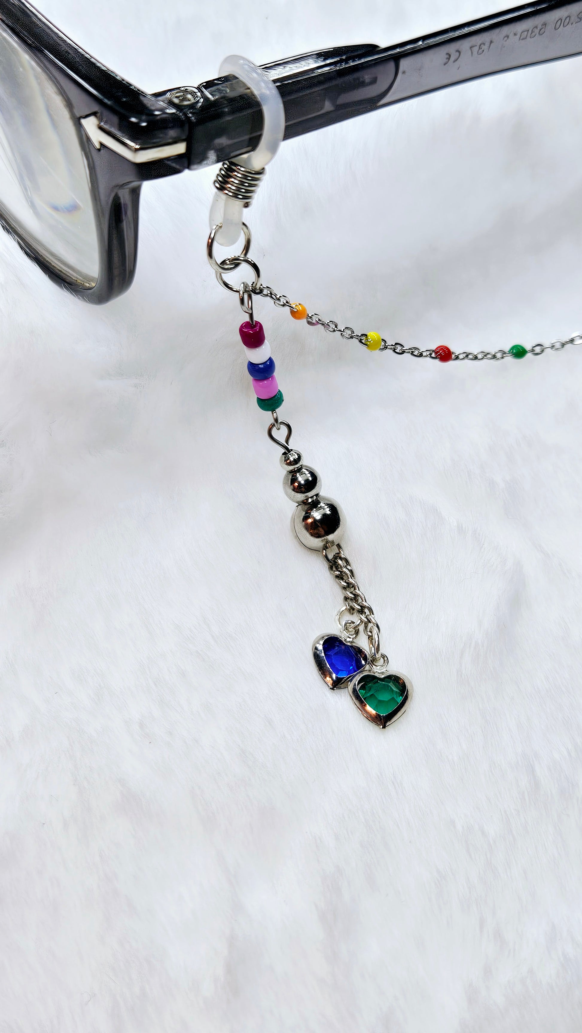 Blue & Green Hearts with Multicolor Silver Glasses Chain