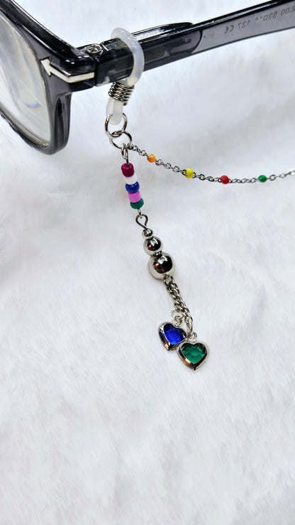 Blue & Green Hearts with Multicolor Silver Glasses Chain