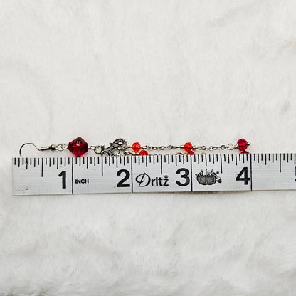 Long Red Crystal Micro Chandelier Earrings in Silver or Gold