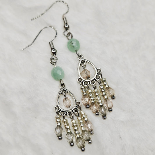 Green Aquamarine and Smoky Crystal Mini Chandelier Earrings