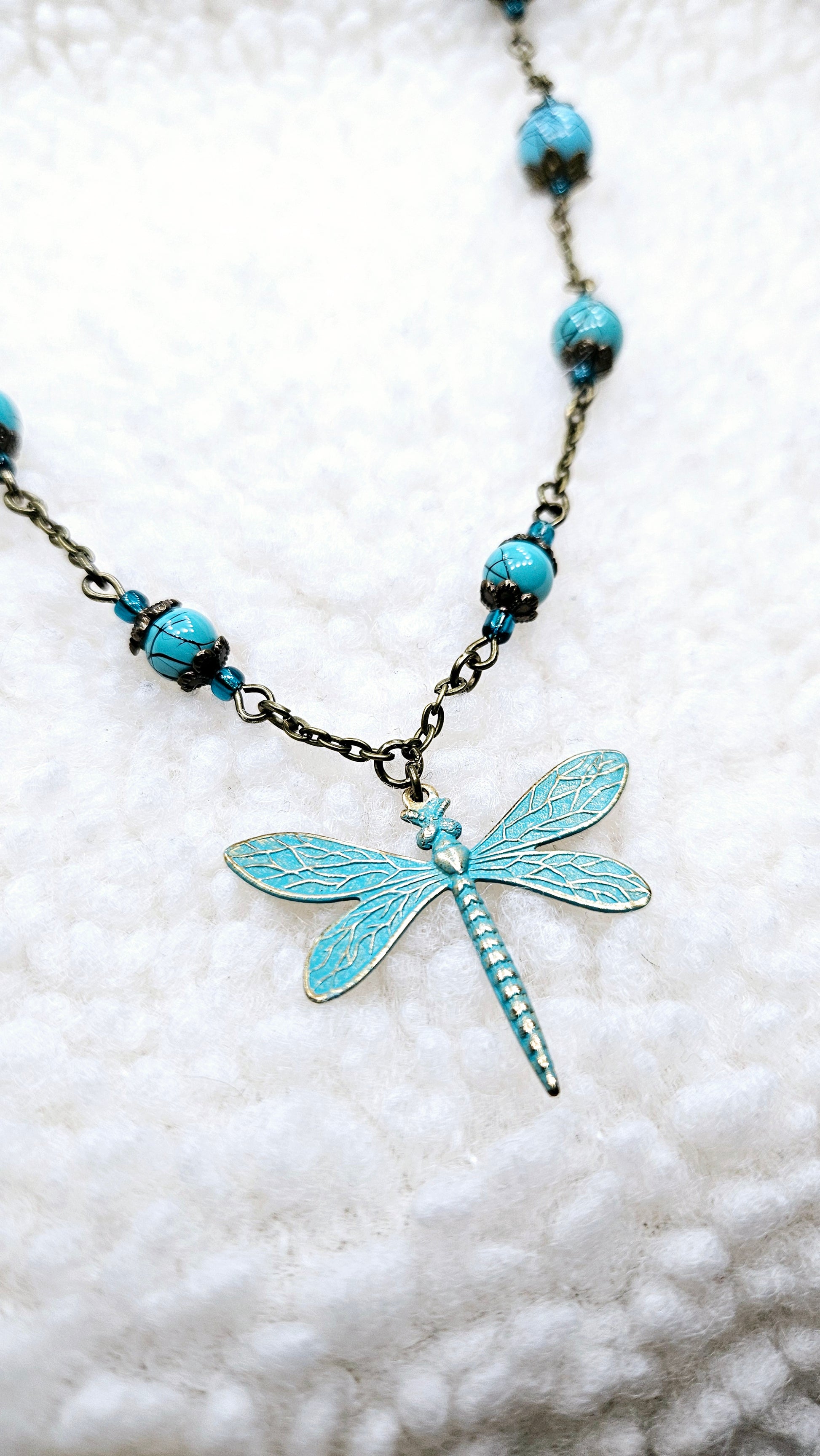 Blues & Brass Dragonfly Set - Pure Brass Dragonfly Pendant with matching Bracelet & Earrings