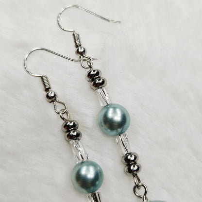 Classy Light Blue Pearls and Twisted Glass Dangle Earrings