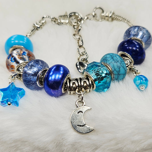 Customized Blue Moon and Star Charm Bracelet