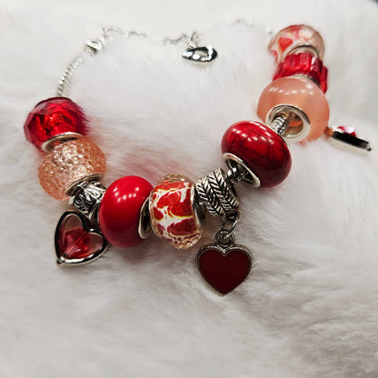 Customized Triple Red Heart Charm Bracelet