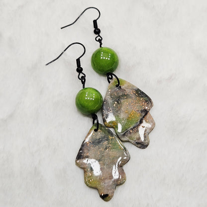 Lime Green Camouflage Leaf Polymer Clay Earrings