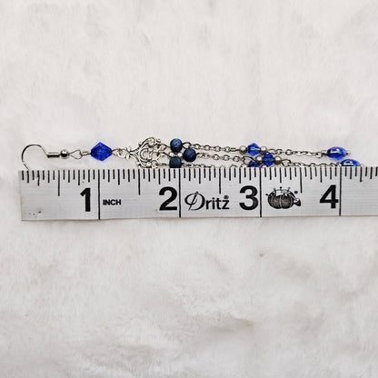Long Blue Crystal Micro Chandelier Earrings in Silver or Gold