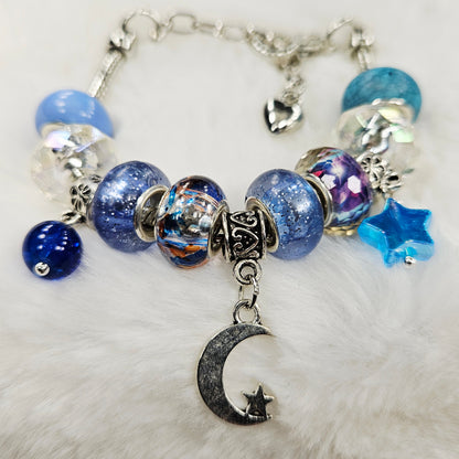 Customized Blue Moon and Star Charm Bracelet