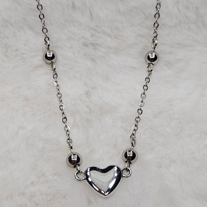 Simple Silver Heart Chain Necklace - 16"