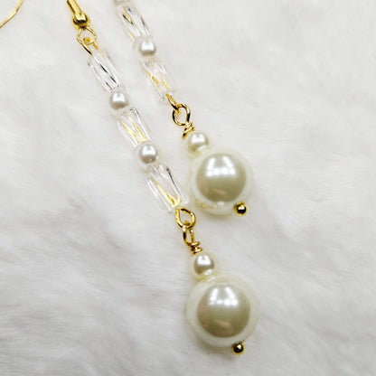 Classic Ivory Pearls and Twisted Glass Wrap Bracelet and Earrings Set