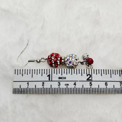 Super Sparkly Red and White Rhinestone Disco Ball Earrings with White or Red Studs