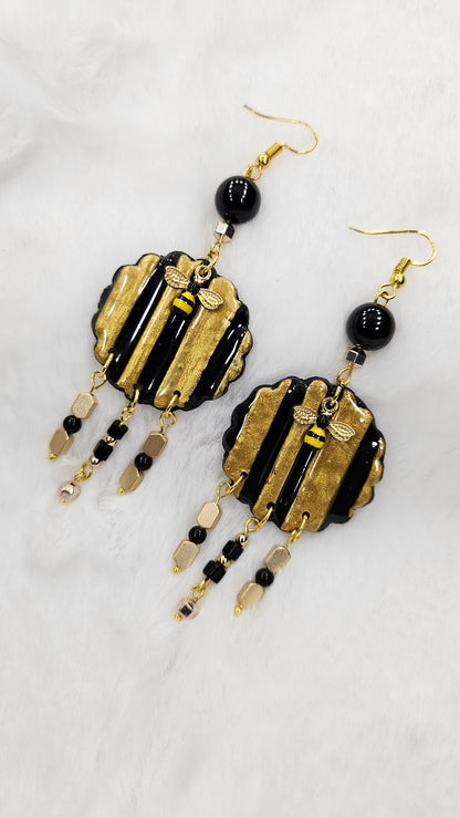 Bumble Bee Black & Gold Clay Dangle Earrings