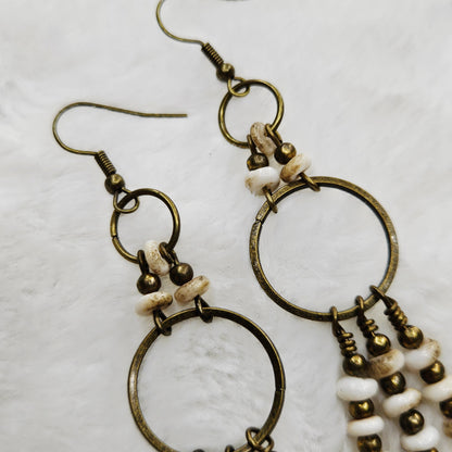 Rustic Brass and Stone Chandelier Earrings