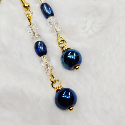 Metallic Midnight Blue Wrap Bracelet and Earrings